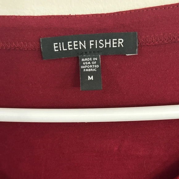 Eileen Fisher  Burgundy Red Dolman 3/4 Sleeve Bias Hemline Scoop Neck Medium - Picture 4 of 7